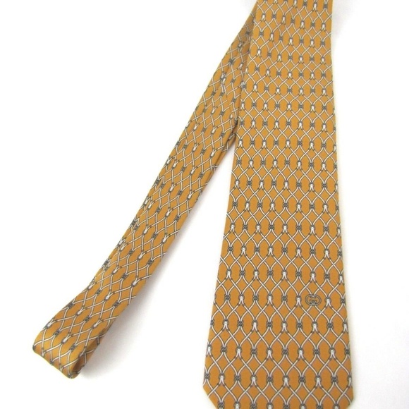 GUCCI Tie 3.2" GG Equestrian Mustard Yellow - Picture 5 of 7